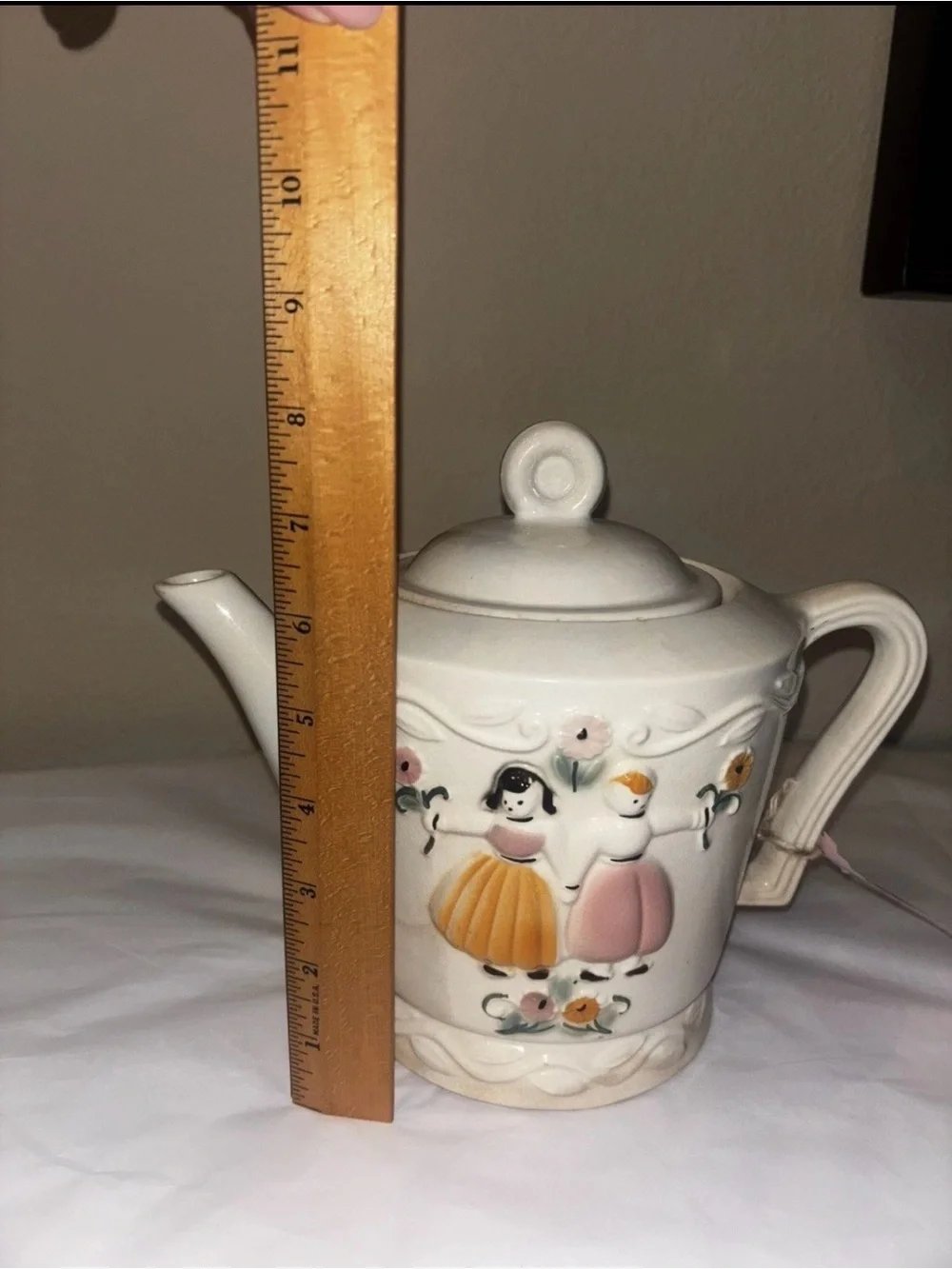 Porcelier Vitreous Dutch Boy Girl Teapot Cream Embossed USA
